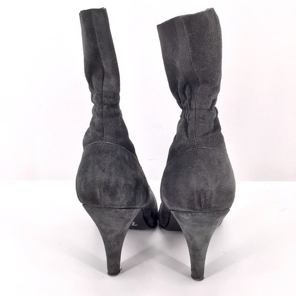 Nine West Grey Leather Upper High Heel Slouch Pull On Ankle Boots Size 9M - Picture 9 of 11